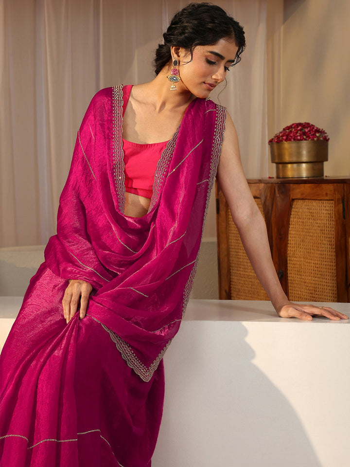 Pink Embellished Tissue Saree