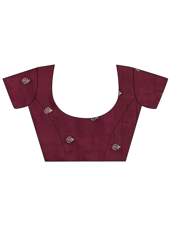 Burgundy Ethnic Embroidered Tissue Saree
