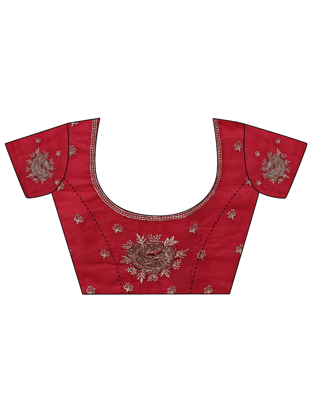 Red Floral Embroidered Tissue Saree