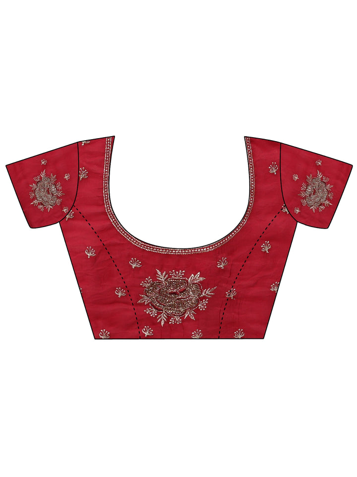 Red Floral Embroidered Tissue Saree