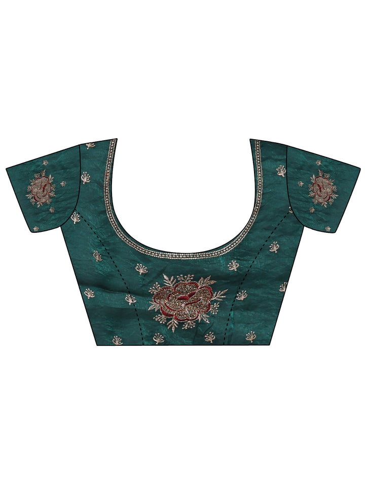 Green Floral Embroidered Tissue Saree