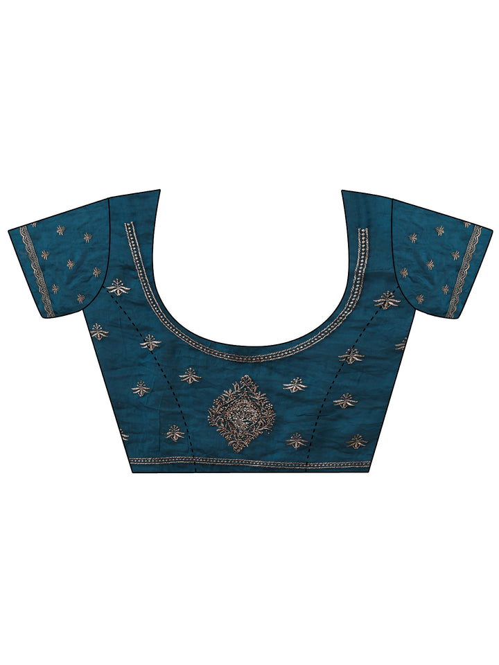 Blue Ethnic Embroidered Tissue Saree