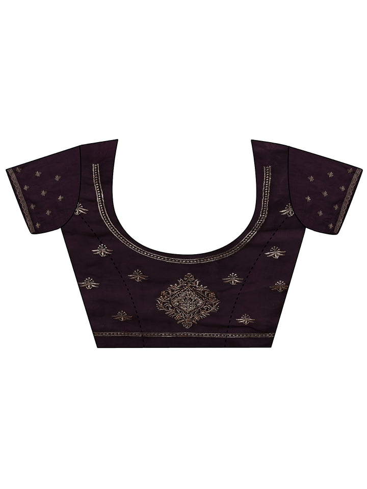 Purple Ethnic Embroidered Tissue Saree