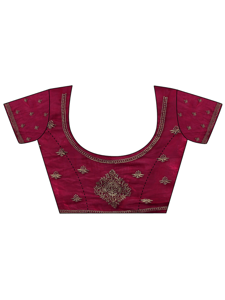 Red Ethnic Embroidered Tissue Saree
