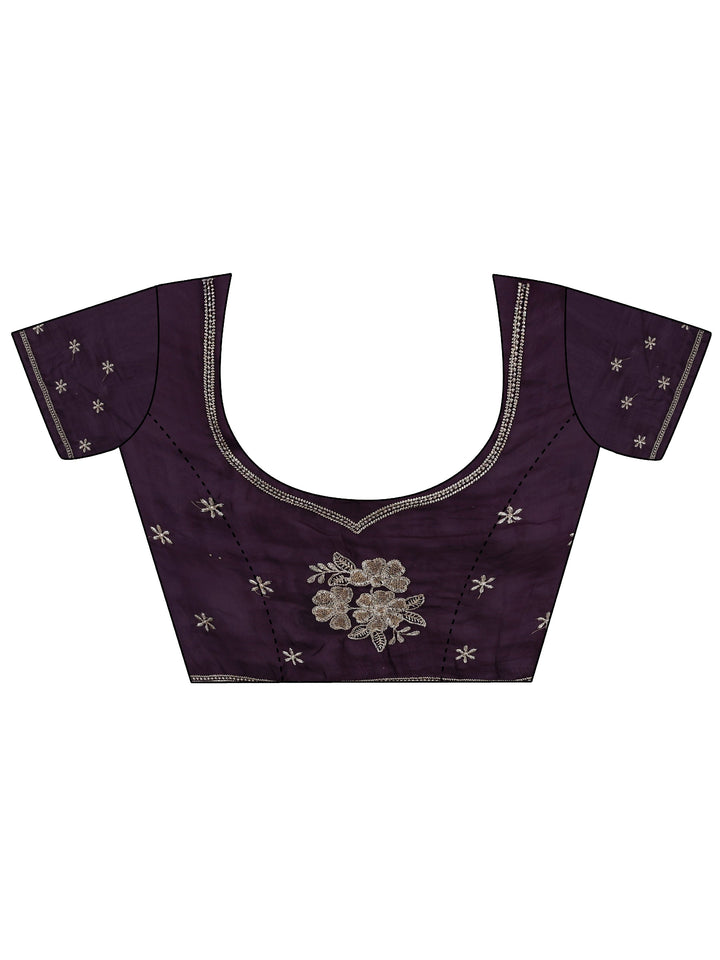 Purple Floral Embroidered Tissue Saree
