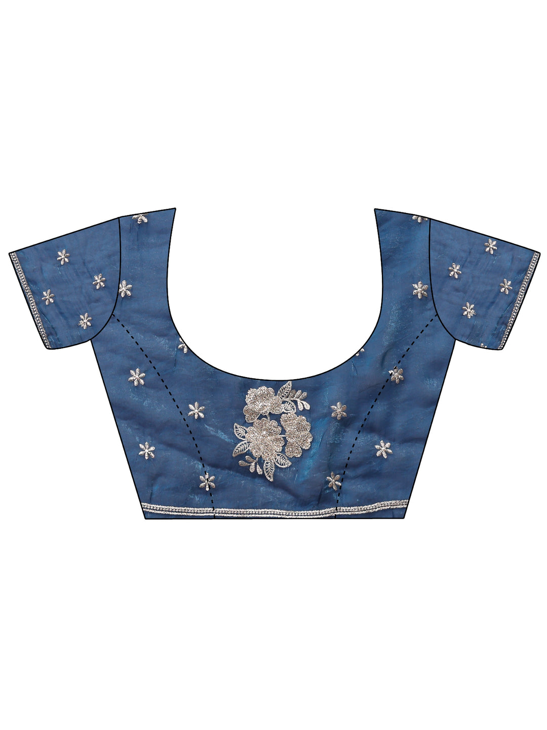 Blue Floral Embroidered Tissue Saree