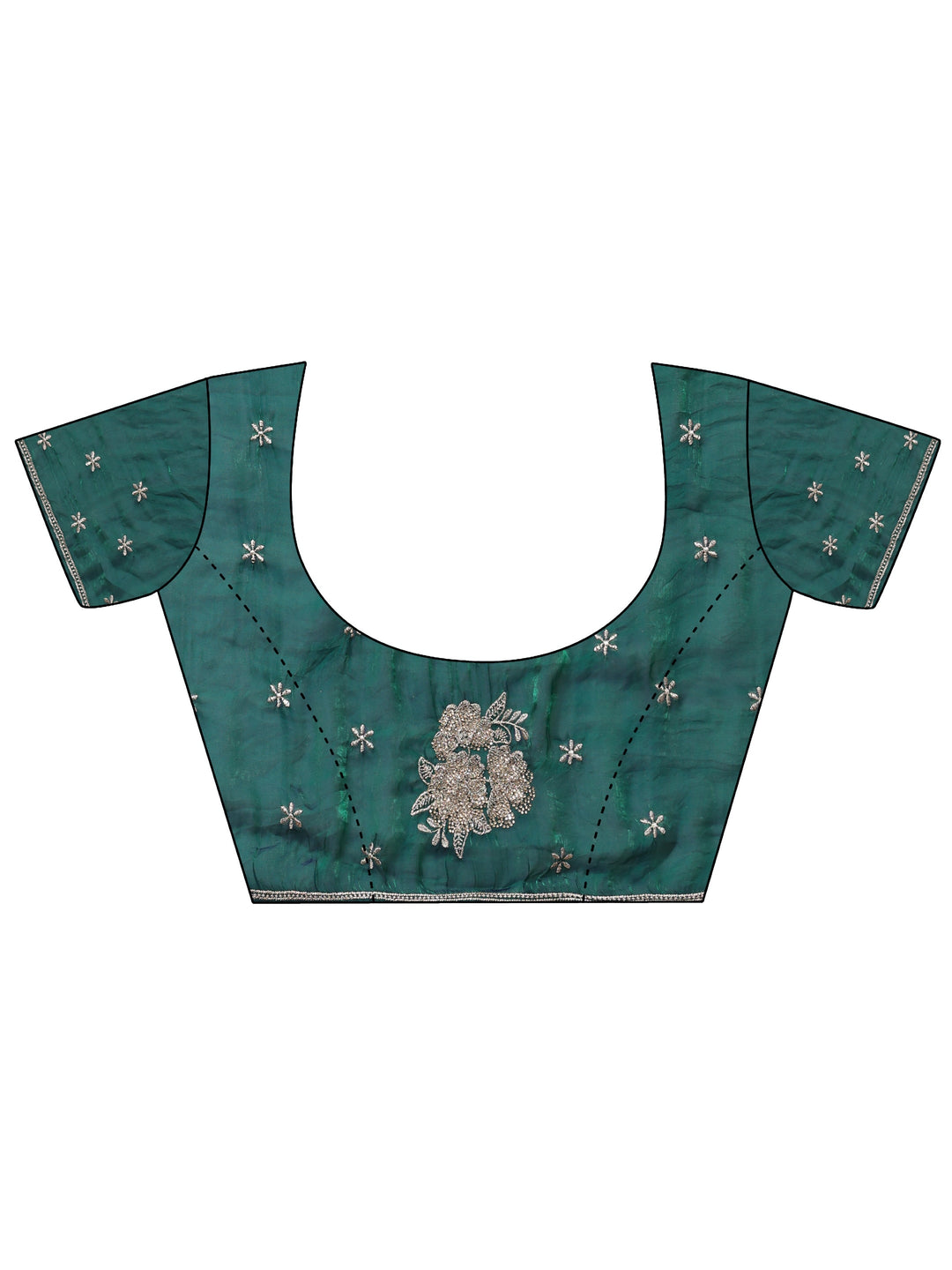 Green Floral Embroidered Tissue Saree
