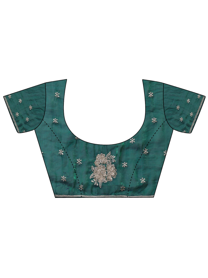 Green Floral Embroidered Tissue Saree