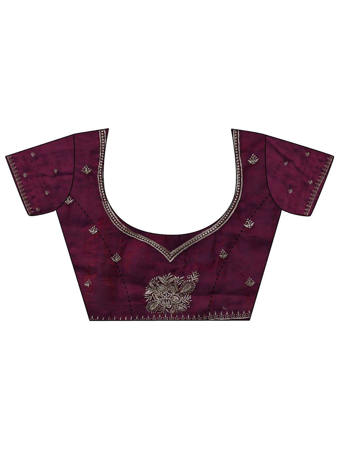 Burgundy Floral Embroidered Tissue Saree