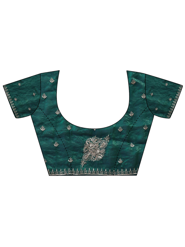 Green Floral Embroidered Tissue Saree