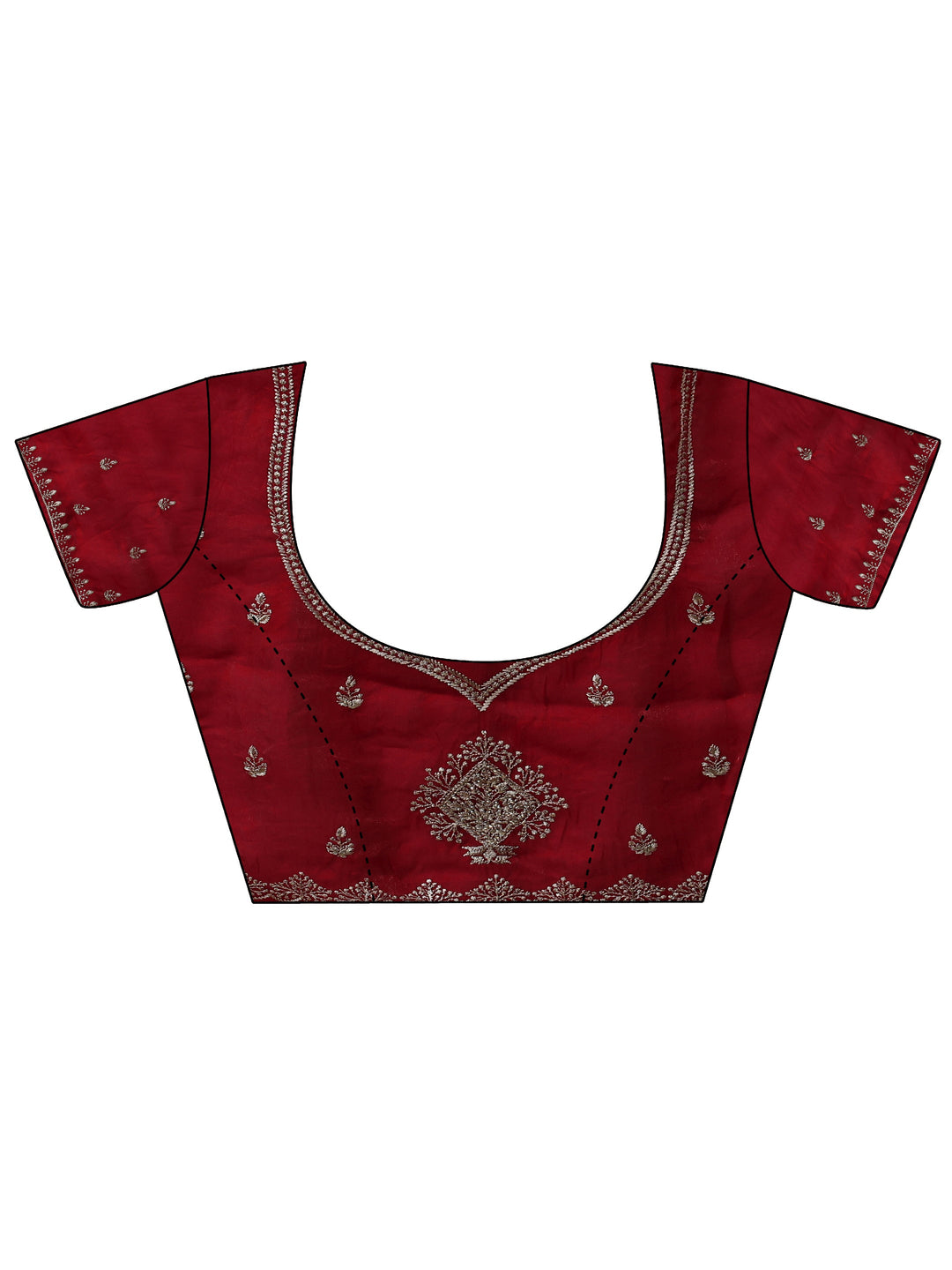 Red Floral Embroidered Tissue Saree