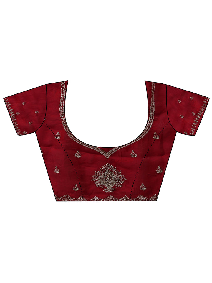 Red Floral Embroidered Tissue Saree