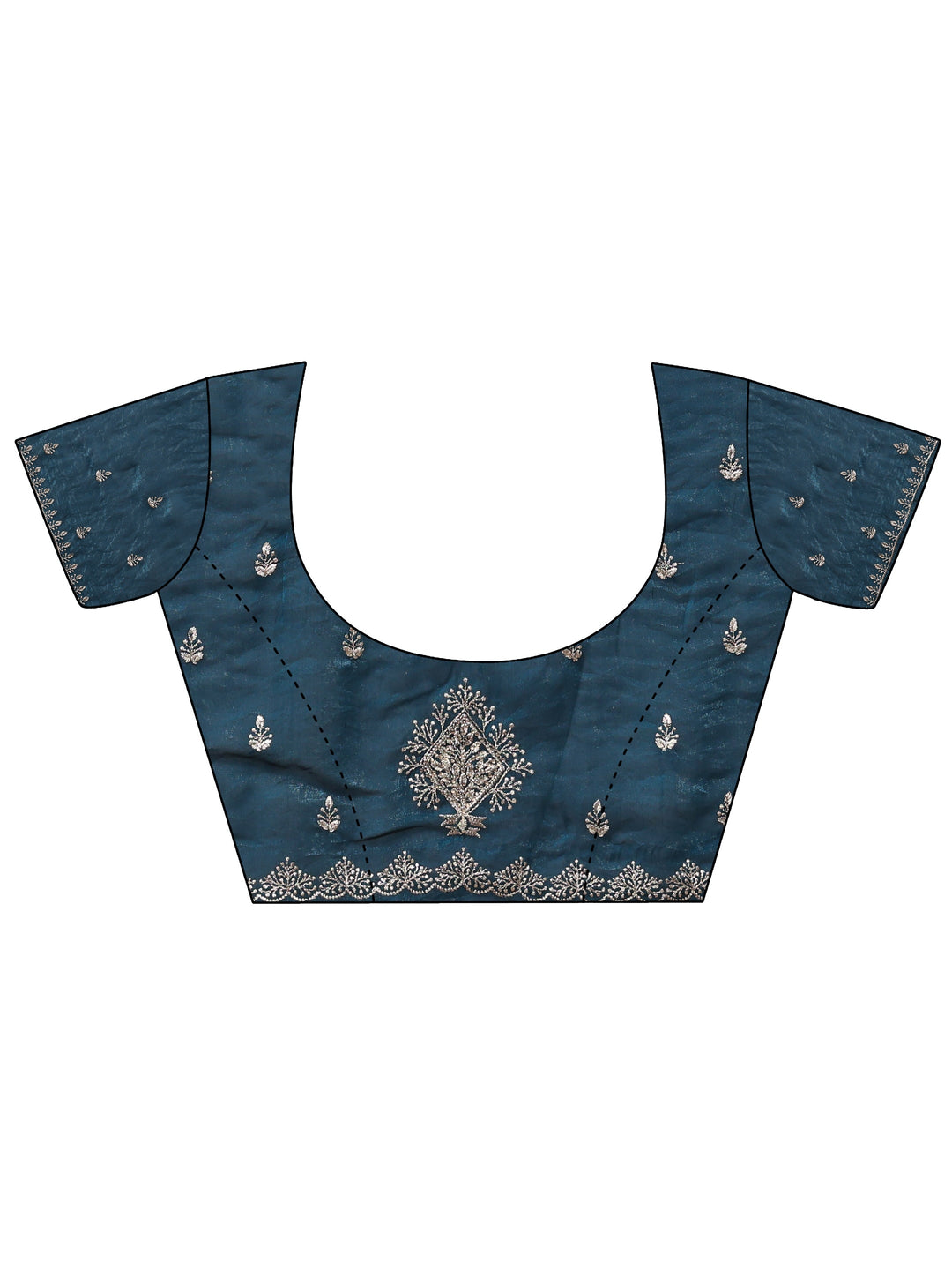 Blue Floral Embroidered Tissue Saree