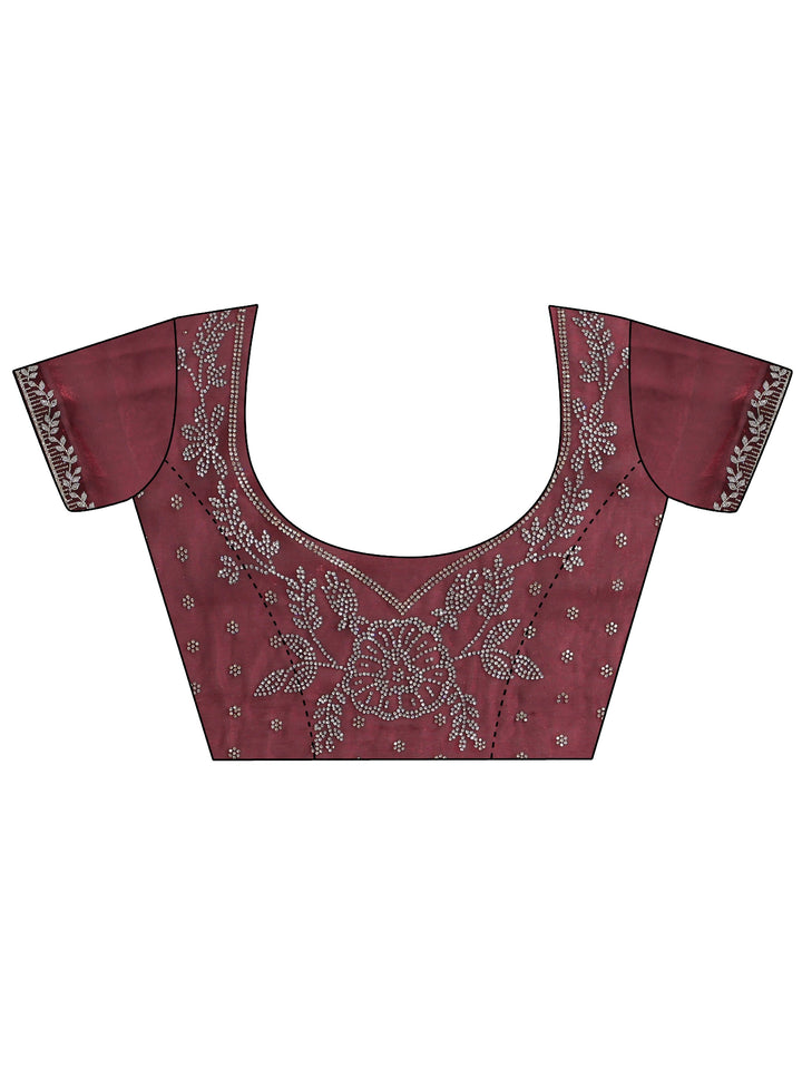 Burgundy Solid Tissue Saree