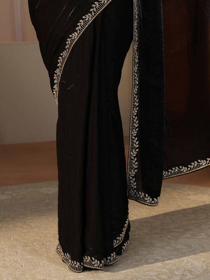 Black Embellished Tissue Saree