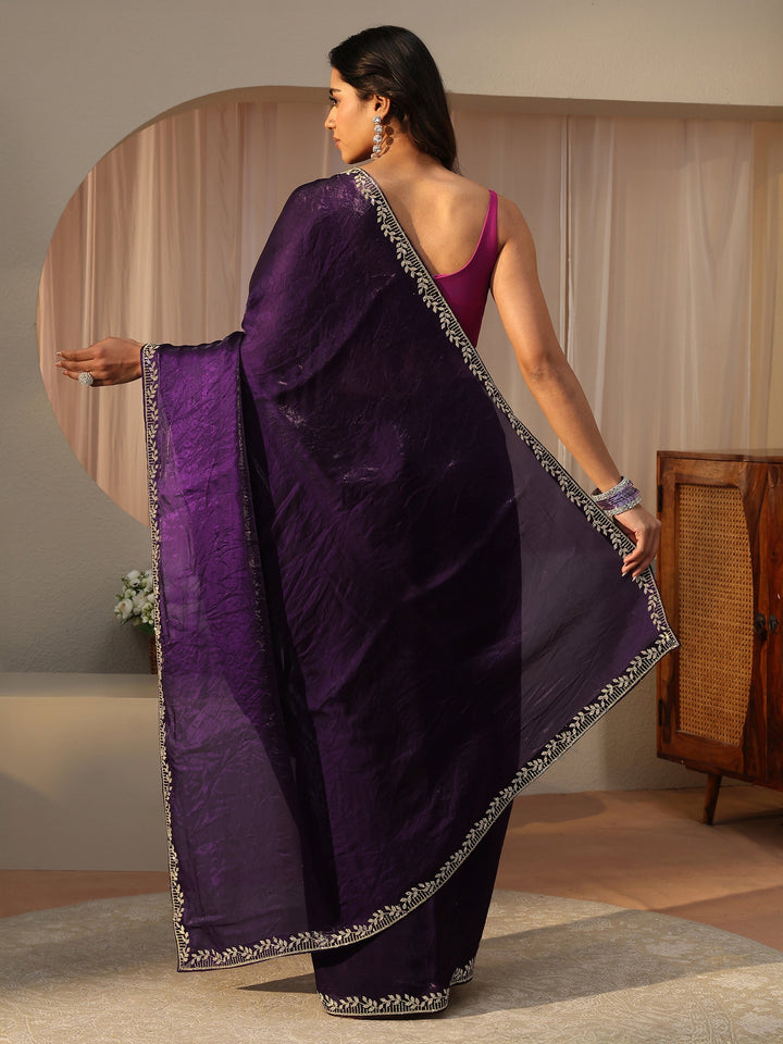 Purple Embellished Tissue Saree