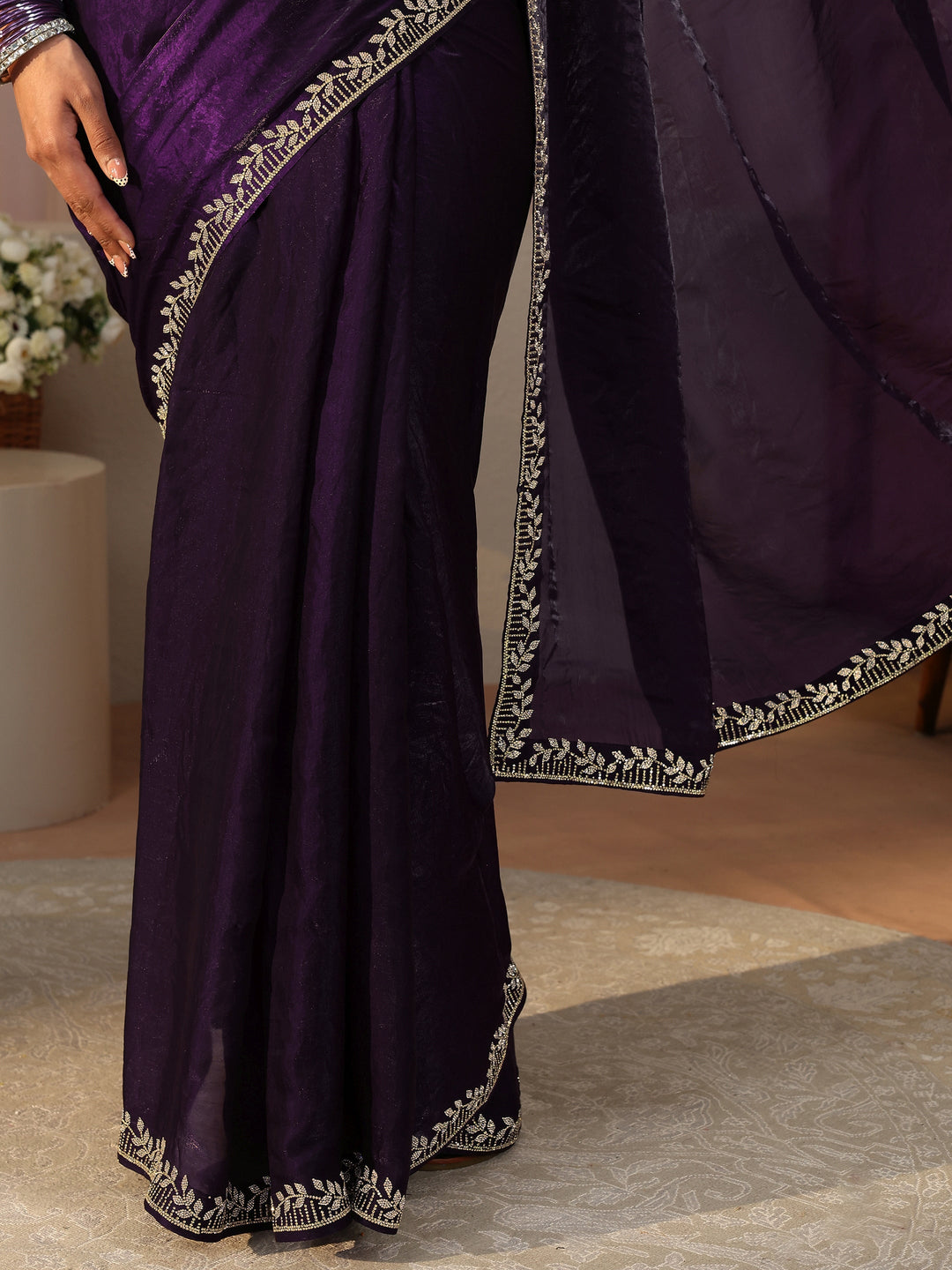 Purple Embellished Tissue Saree
