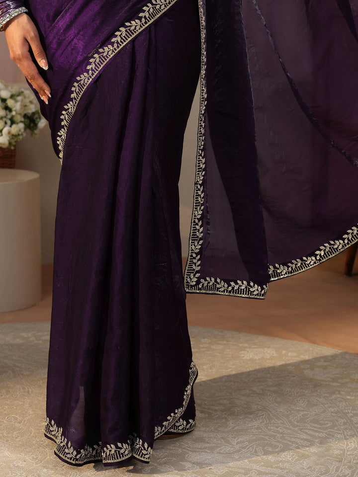 Purple Embellished Tissue Saree