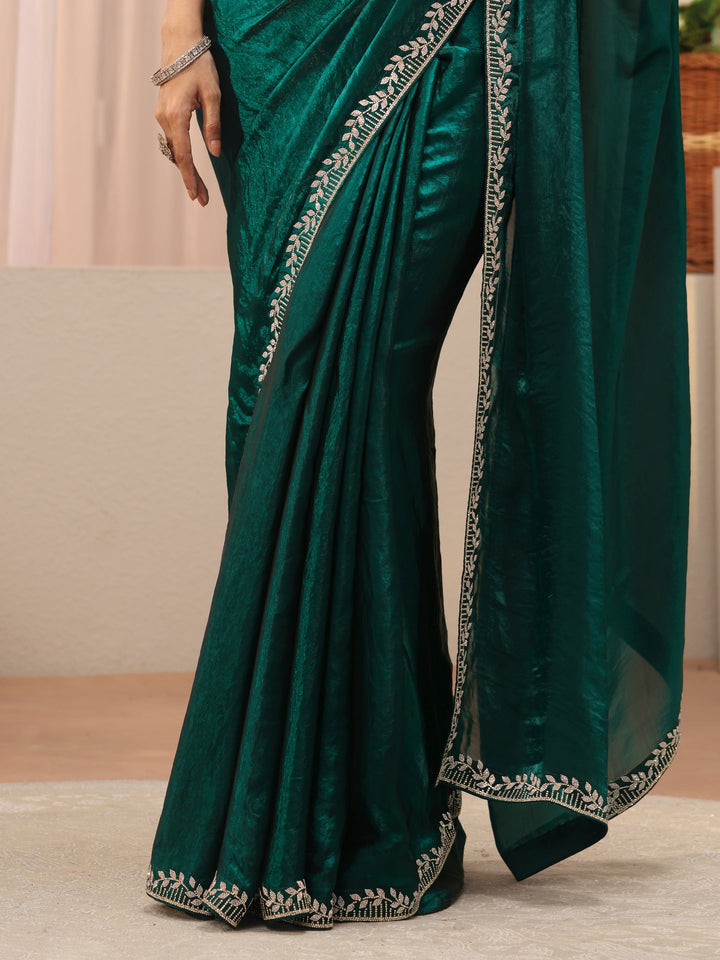 Green Solid Tissue Saree