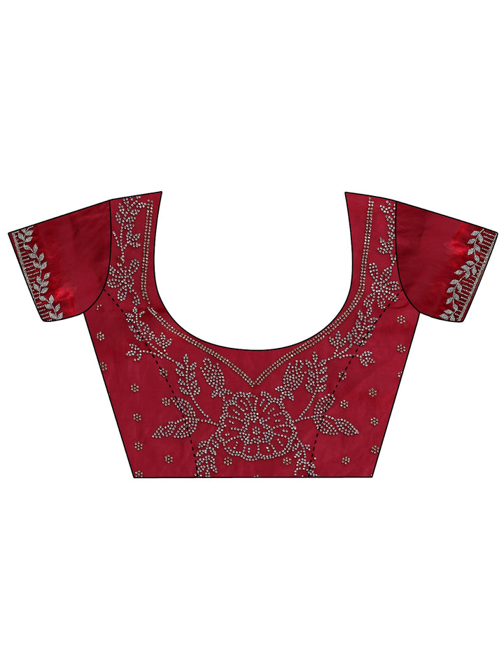 Red Embellished Tissue Saree