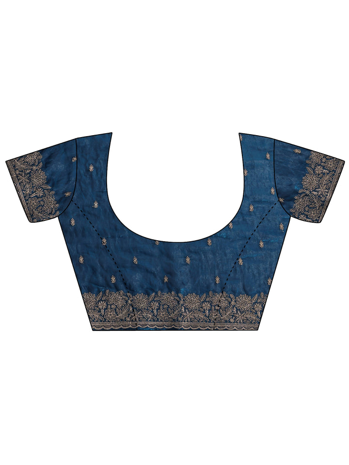 Blue Ethnic Embellished Tissue Saree