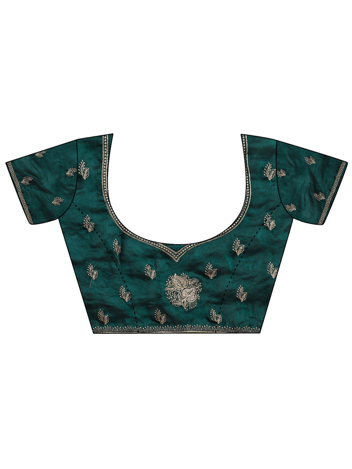 Green Ethnic Embellished Tissue Saree