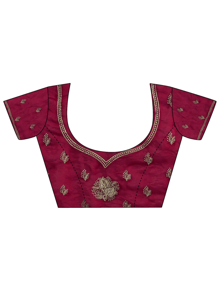 Red Ethnic Embellished Tissue Saree
