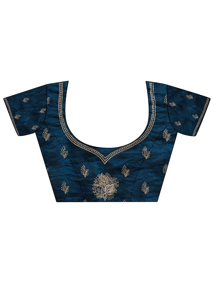 Blue Ethnic Embellished Tissue Saree