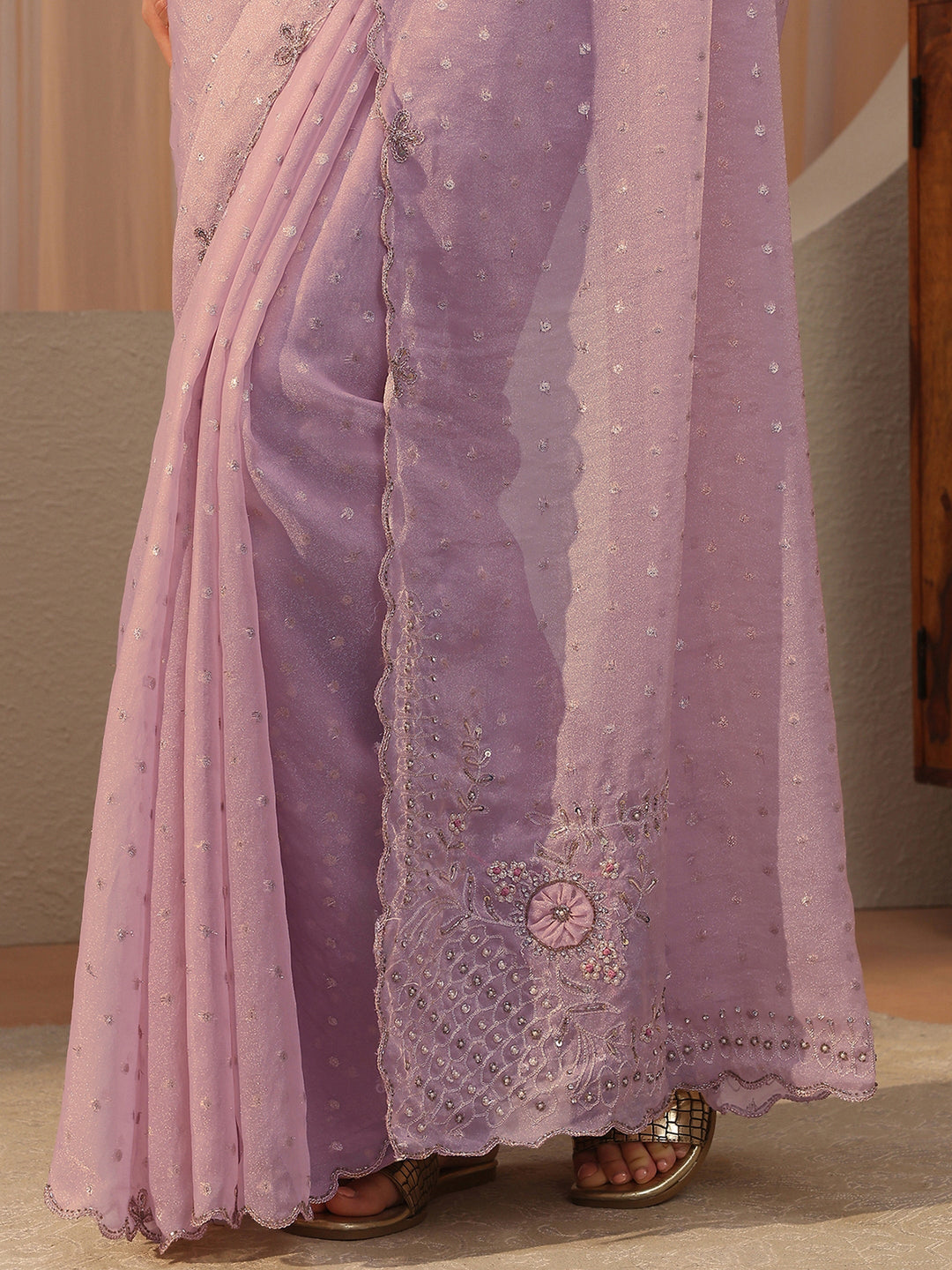 Lavender Floral Woven Design Tissue Saree