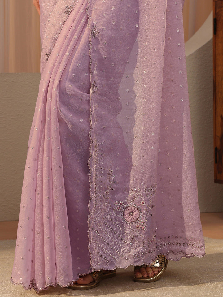 Lavender Floral Woven Design Tissue Saree
