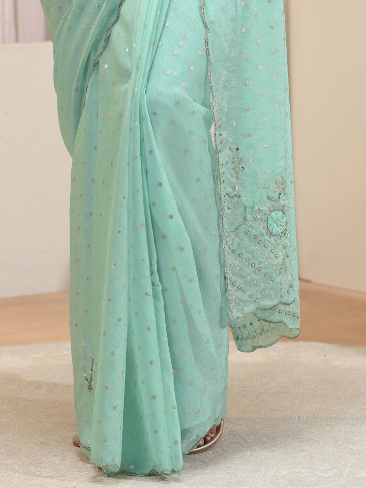 Taupe Floral Embellished Tissue Saree