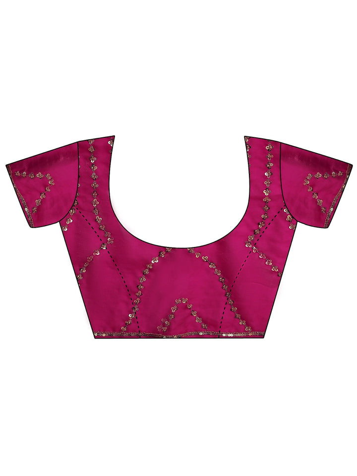 Rani Pink Embellished Tissue Saree