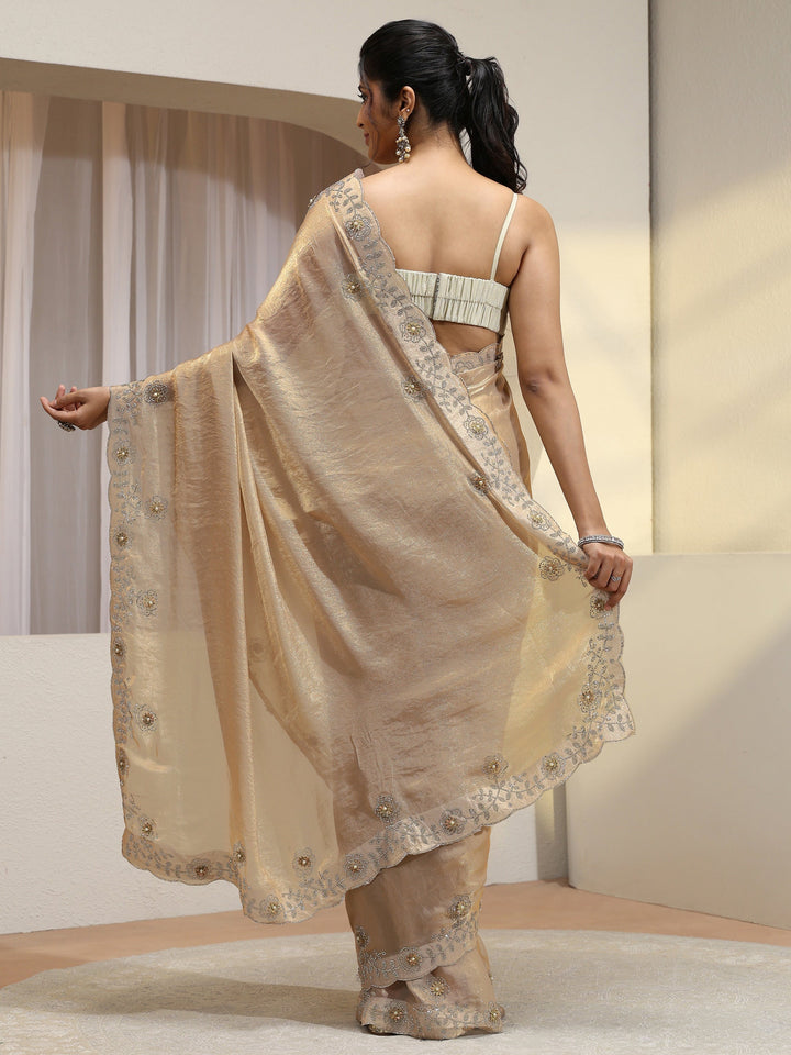 Golden Tissue Saree With Embellished Border
