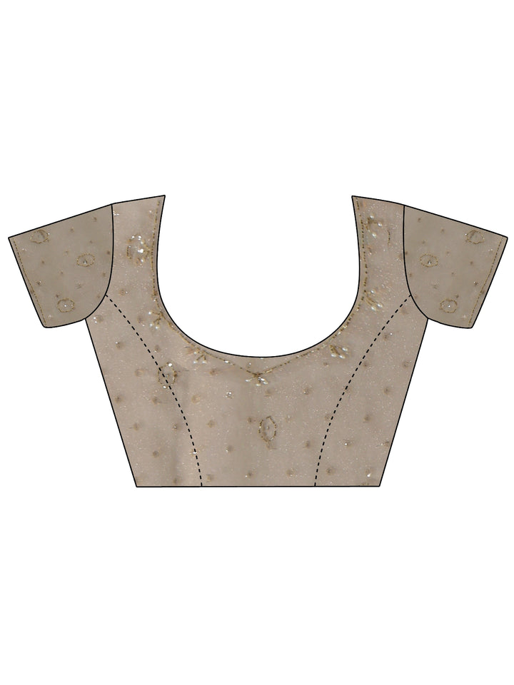Taupe Floral Embellished Tissue Saree