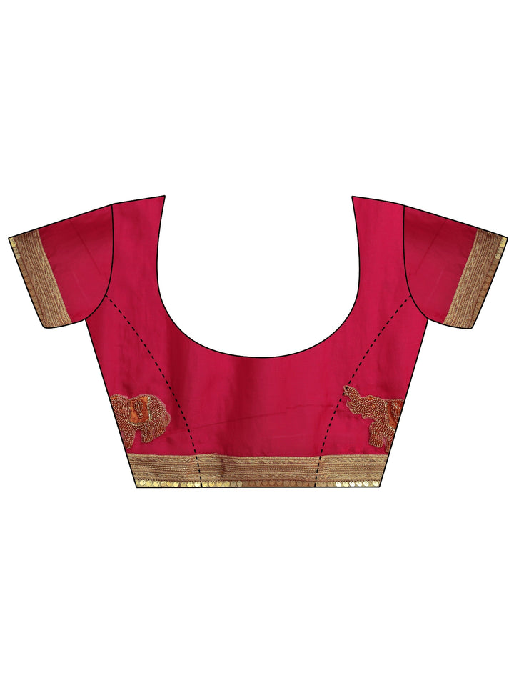 Raspberry Red Embellished Tissue Saree