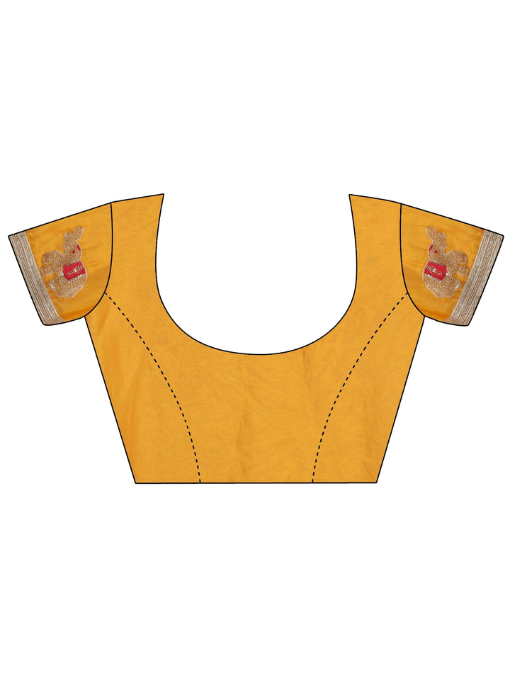 Mustard Embellished Elephant Motif Tissue Saree