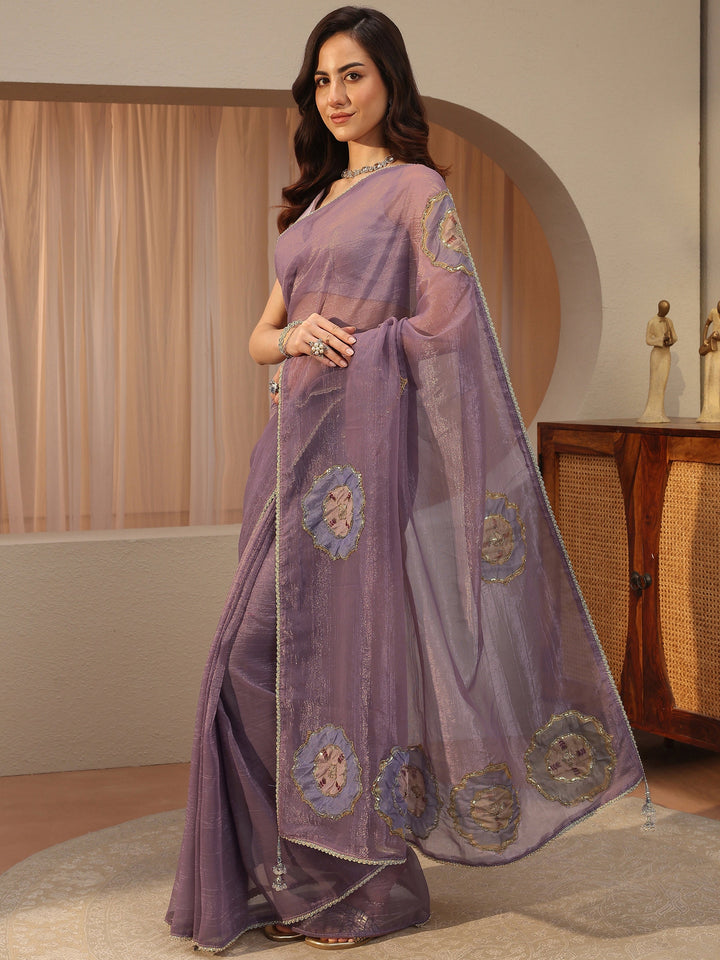 Lavender Embellished Tissue Saree