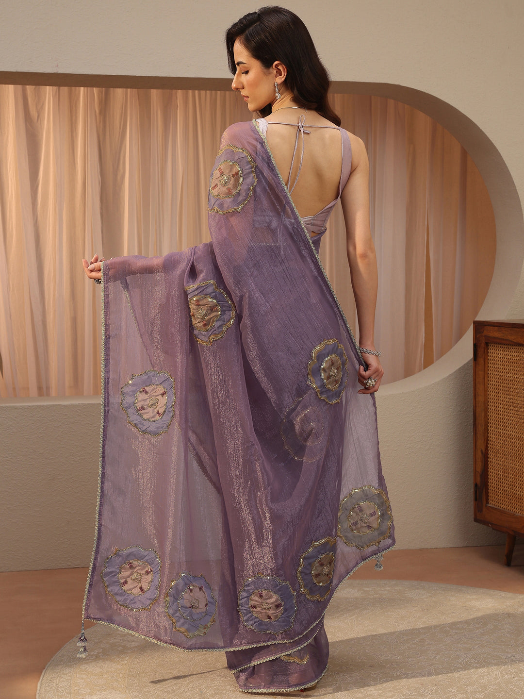Lavender Embellished Tissue Saree