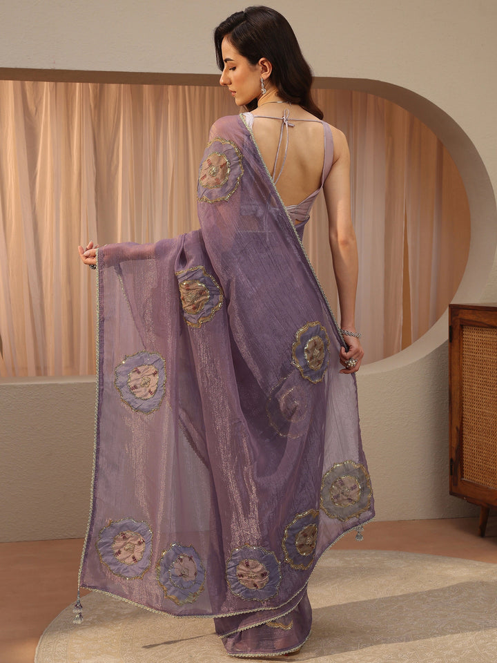 Lavender Embellished Tissue Saree