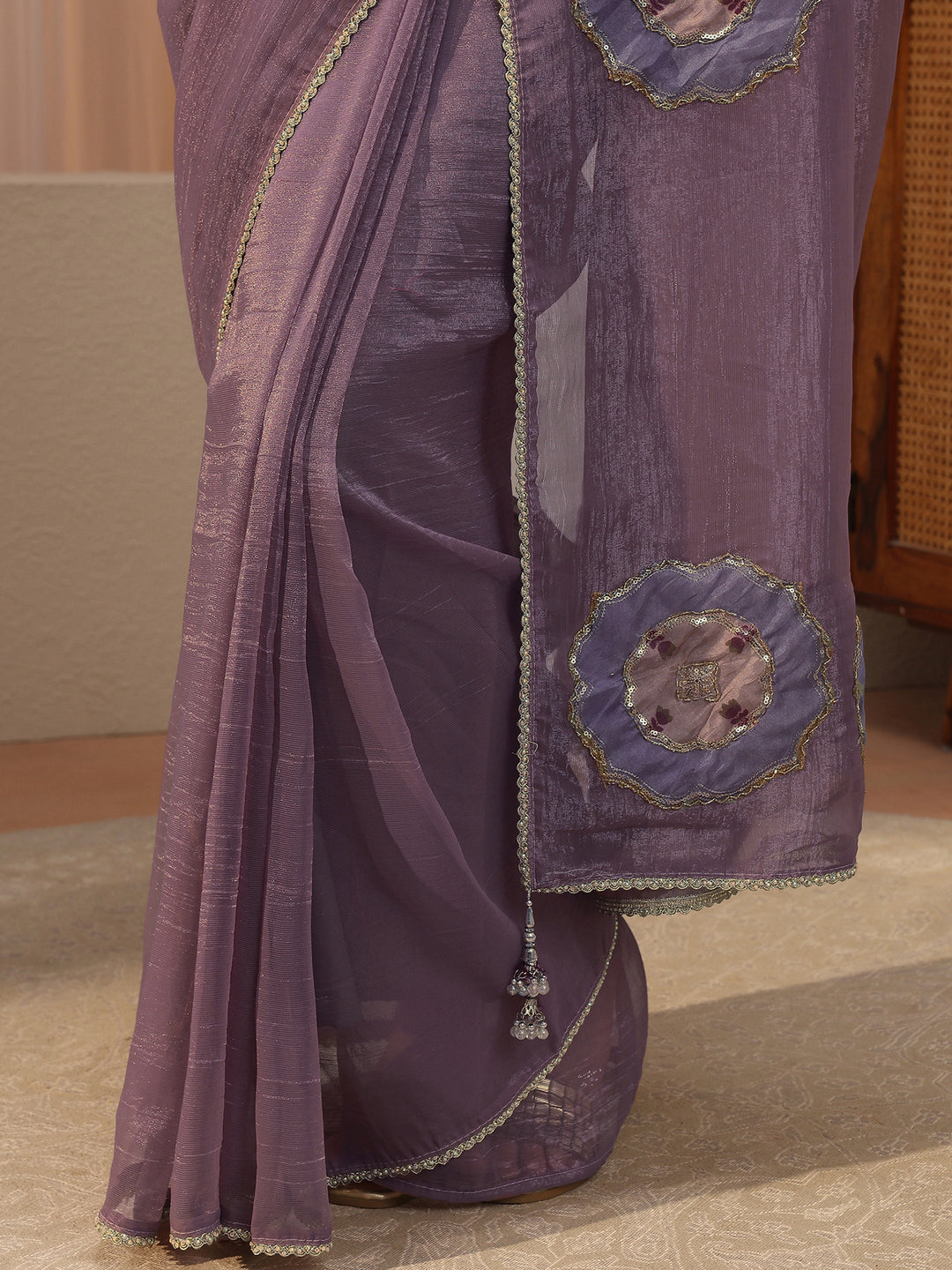 Lavender Embellished Tissue Saree