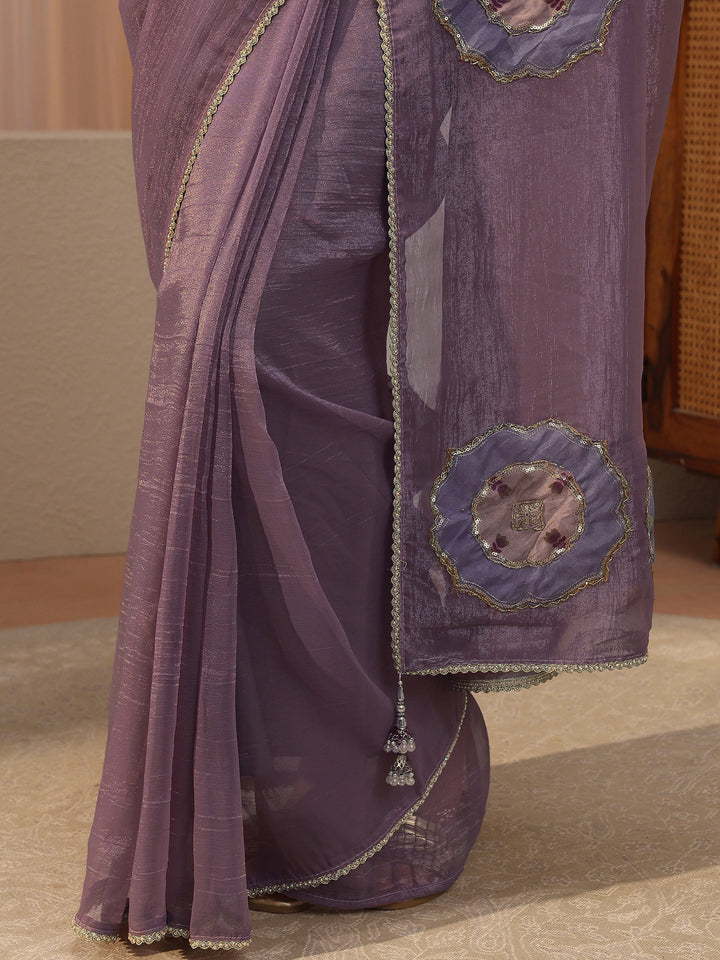 Lavender Embellished Tissue Saree