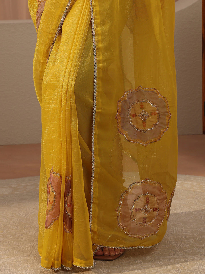 Mustard Embellished Tissue Saree
