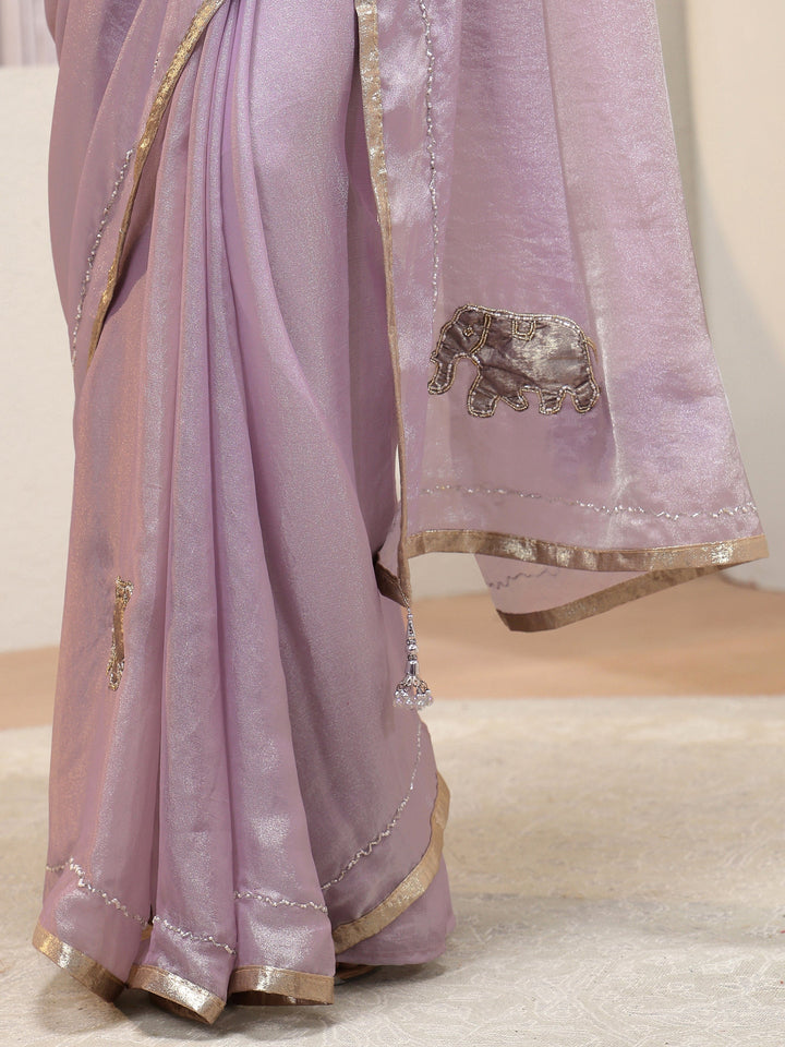 Lilac Elephant Applique Tissue Saree