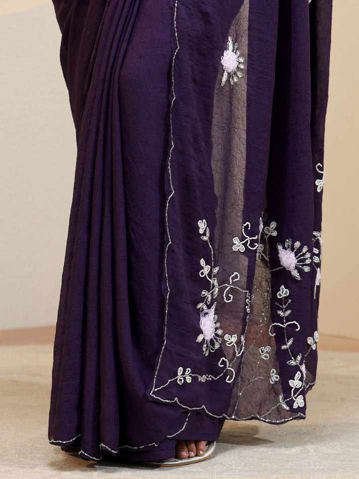 Purple Tissue Saree With Floral Embellished Pallu