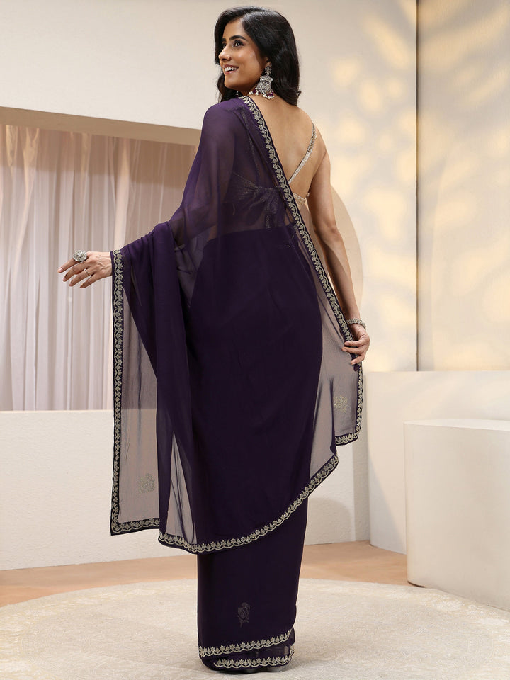 Purple Floral Embellished Georgette Saree