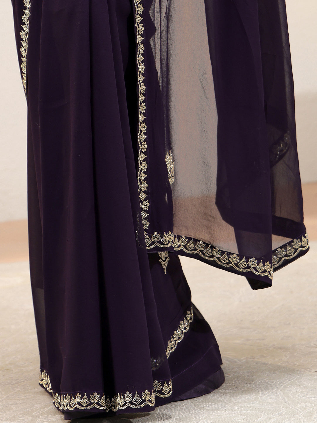 Purple Floral Embellished Georgette Saree