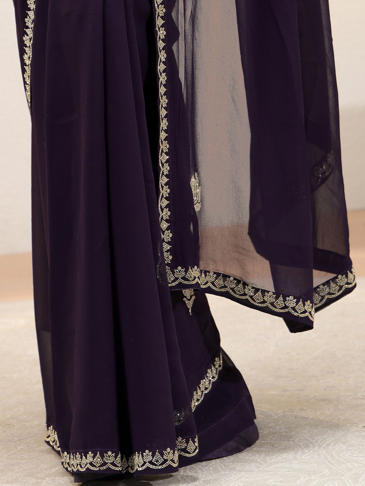 Purple Floral Embellished Georgette Saree
