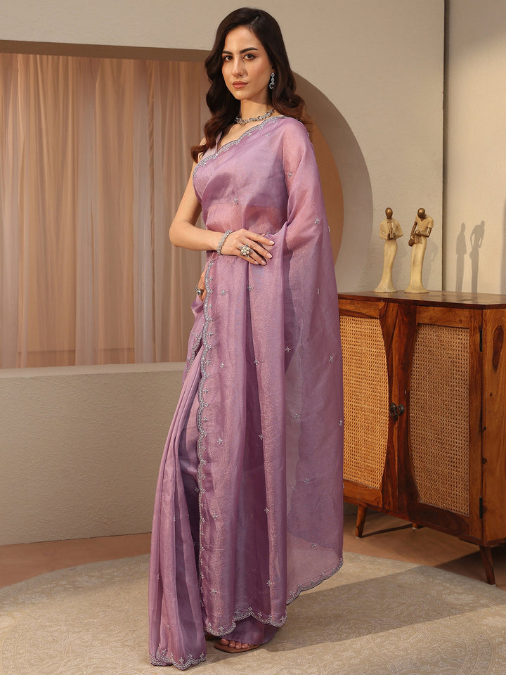 Lavender Embellished Tissue Saree