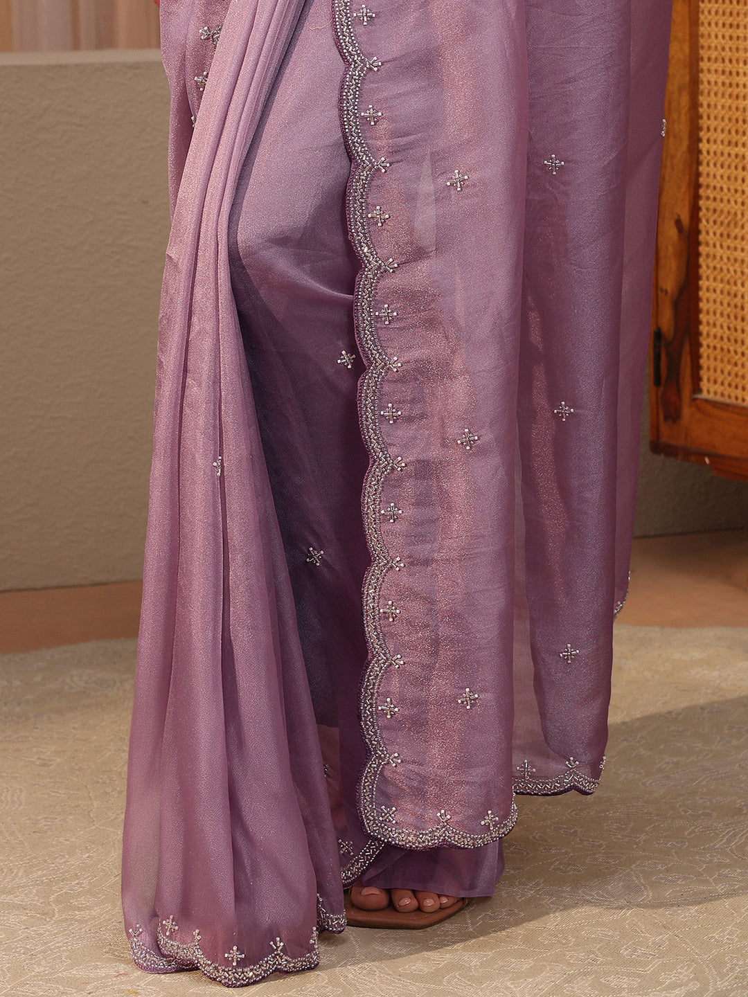 Lavender Embellished Tissue Saree