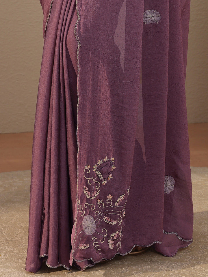 Mauve Floral Embellished Tissue Saree